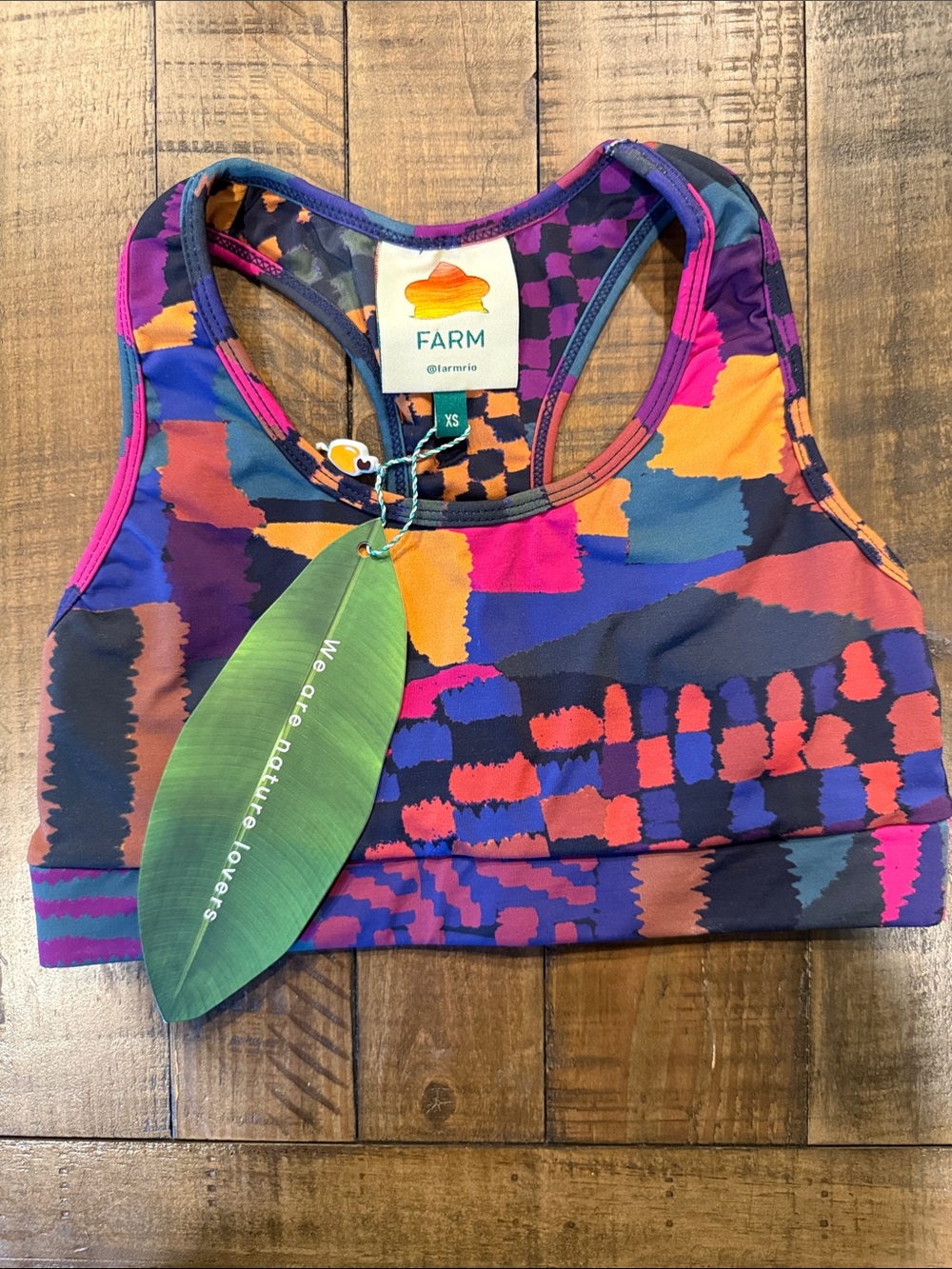 FARM Rio Bold Abstract Racerback Sports Bra - Pink, Purple, Blue, Orange